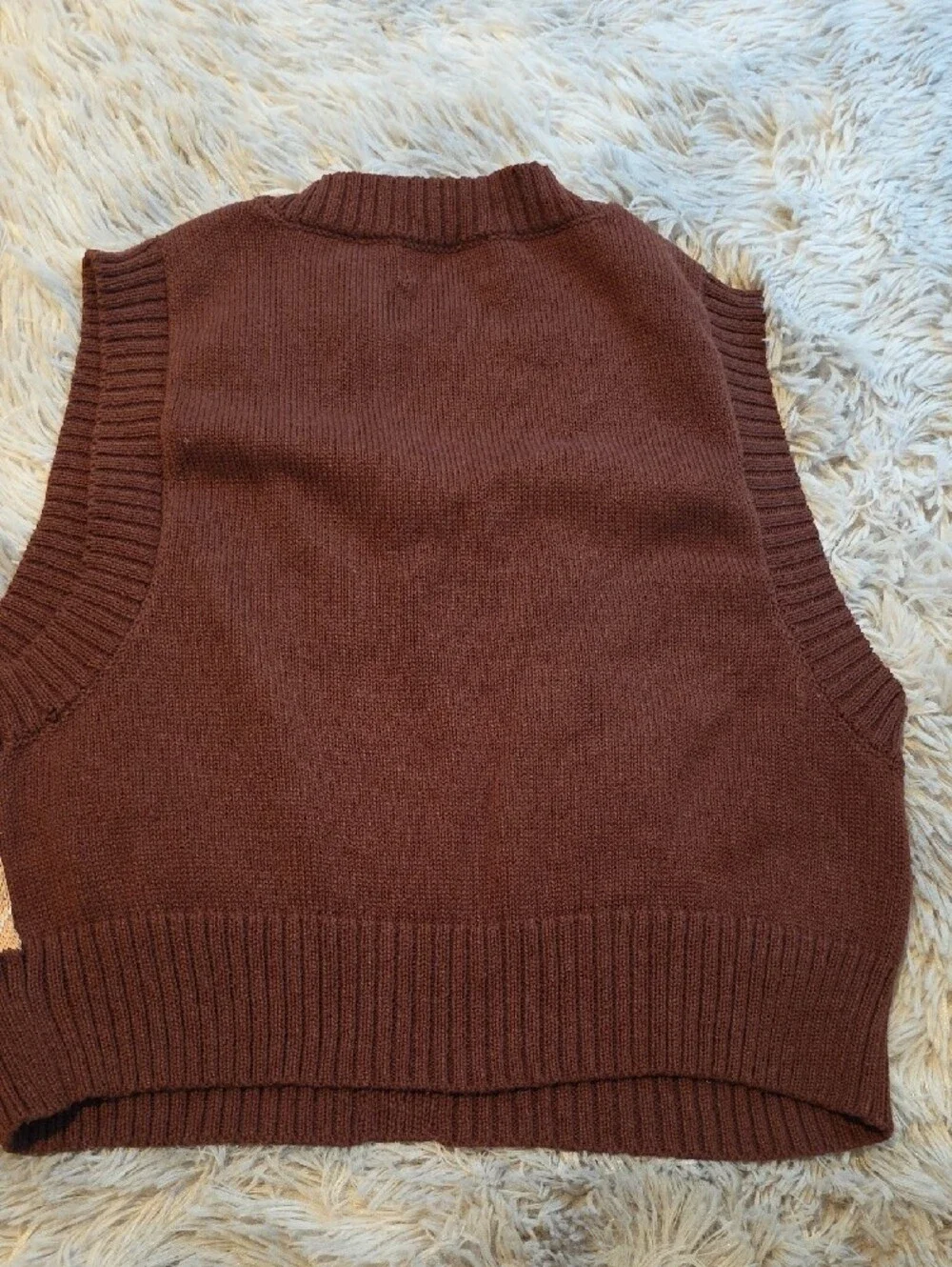 Say What? Brown Argyle Knit Vest with Cream & Tan Diamonds